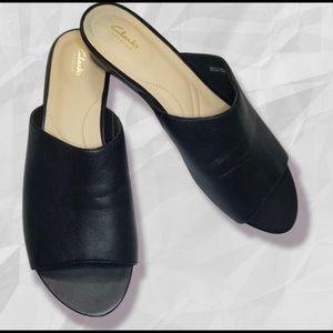 Clarks 1 inch wedge Black leather sandals